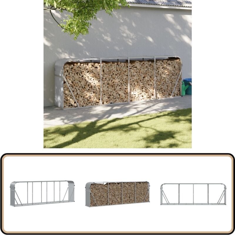 Porte-bûches gris clair 300x45x100 cm acier galvanisé - Porte-bûches - Rangement Bûches - Abri à Bûches - Stockages Extérieurs - Bois De Chauffage