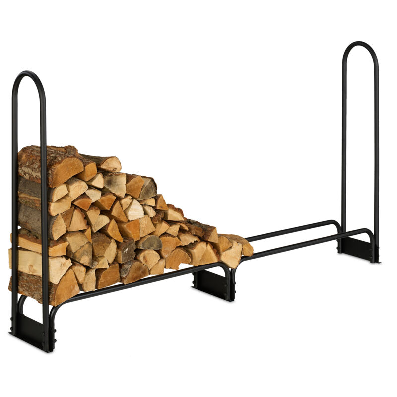 Relaxdays - Porte-bûches, HxLxP : 111x201x29 cm, rangement intérieur & extérieur, bûches à partir de 25 cm, métal, noir
