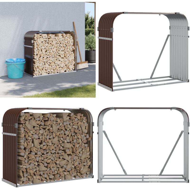 Porte-bûches marron 120x45x100 cm acier galvanisé - Porte-bûches - Rangement Bûches - Abri Bûches - Bois De Chauffage - Cheminée - Home & Living