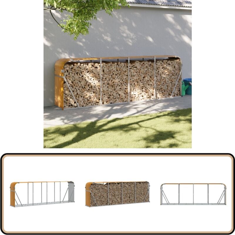 Porte-bûches marron clair 300x45x100 cm acier galvanisé - Porte-bûches - Rangement Bûches - Abri à Bûches - Bois De Chauffage - Cheminée