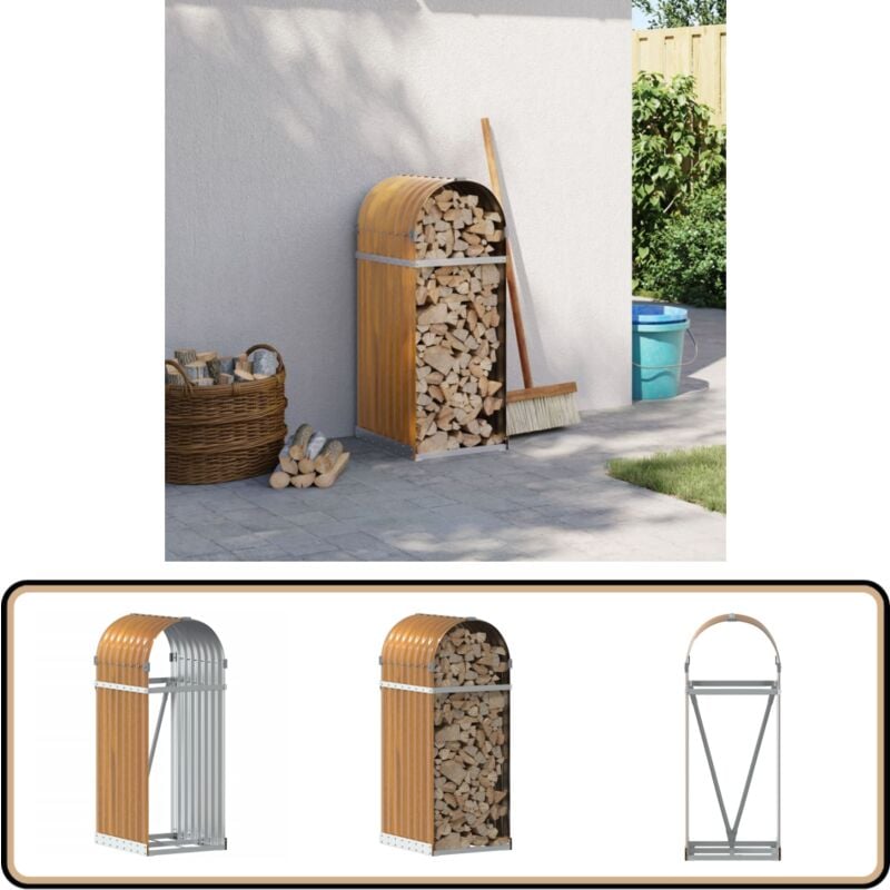 Porte-bûches marron clair 40x45x100 cm acier galvanisé - Porte-bûches - Rangement Bûches - Abri Bûches - Stockages Extérieurs - Cheminée