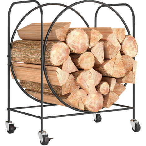 Porte-bûches métallique pour cheminée extérieure avec roues pour intérieur et extérieur 51x30x60 cm noir