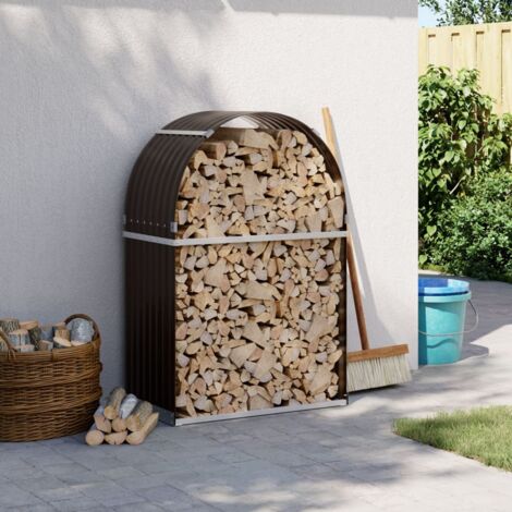 Porte-bûches -Portant de bois de chauffage-Meuble pour range bûches marron 80x45x120 cm acier galvanisé 536763