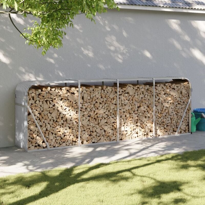 Porte-bûches Range bûches extérieur gris clair 300x45x100 cm acier galvanisé CVW97797