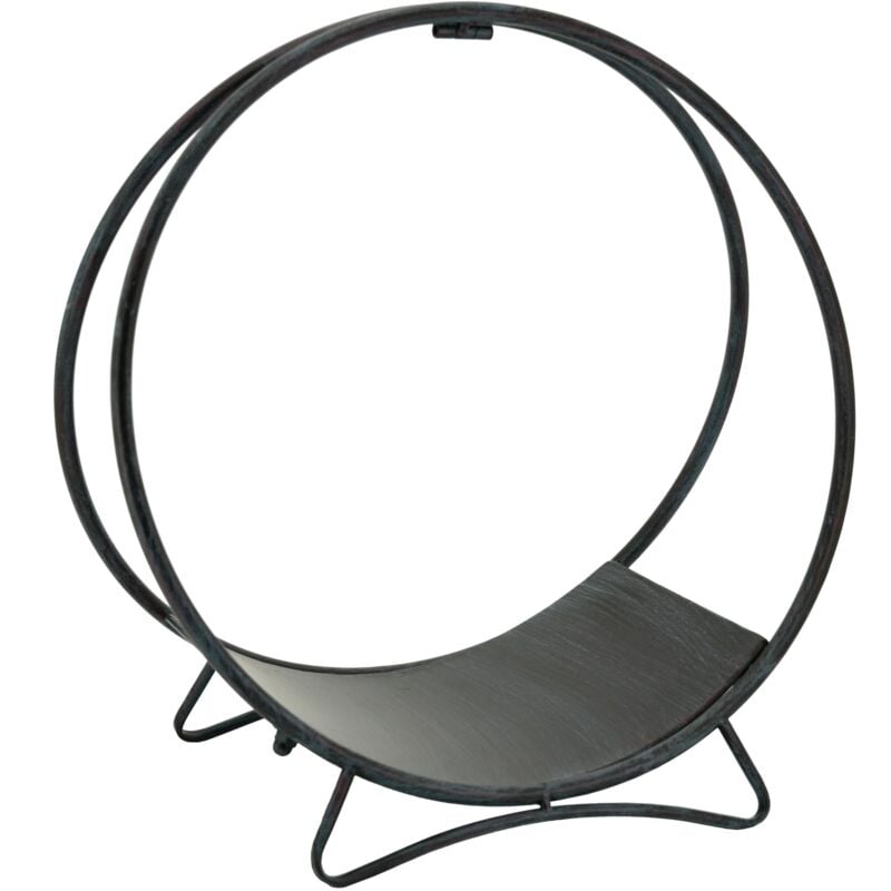 Porte-bûches rond en métal vieilli