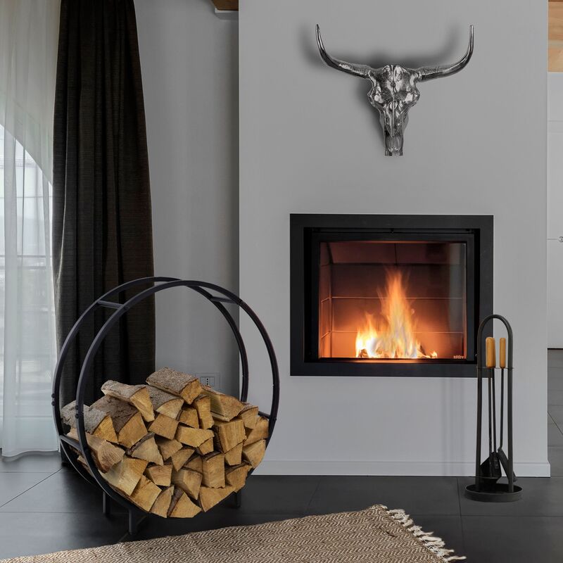 Tagère de cheminée support ronde en acier pour bois de chauffage porte-bûches