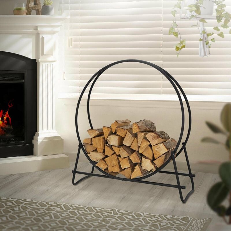 Tagère de cheminée support en acier bois de chauffage porte-bûches 96x102x33 cm