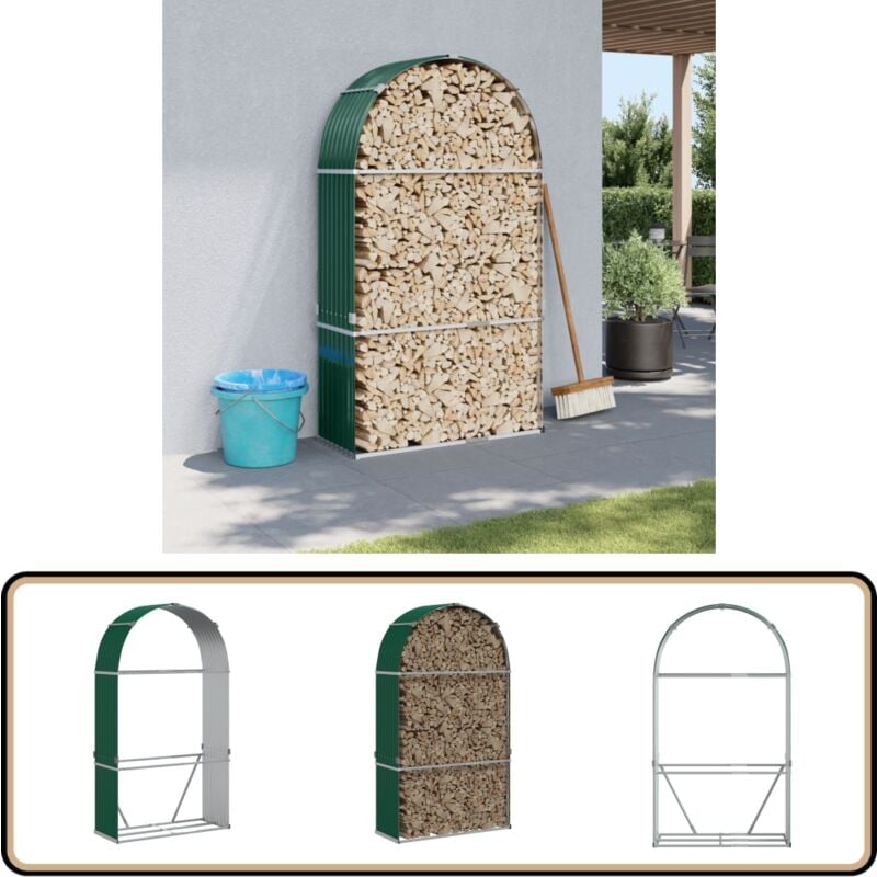 Porte-bûches vert 120x45x210 cm acier galvanisé - Porte-bûches - Rangement Bûches - Abri Bûches - Bois De Chauffage - Cheminée