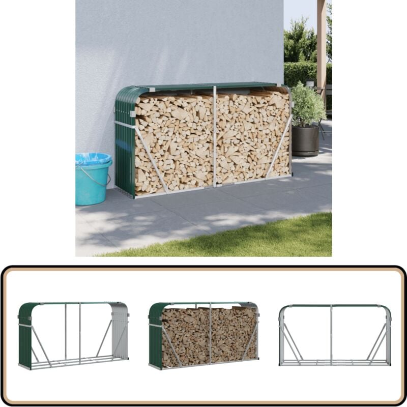 Porte-bûches vert 180x45x100 cm acier galvanisé - Porte-bûches - Rangement Bûches - Abri Bûches - Bois De Chauffage - Cheminée