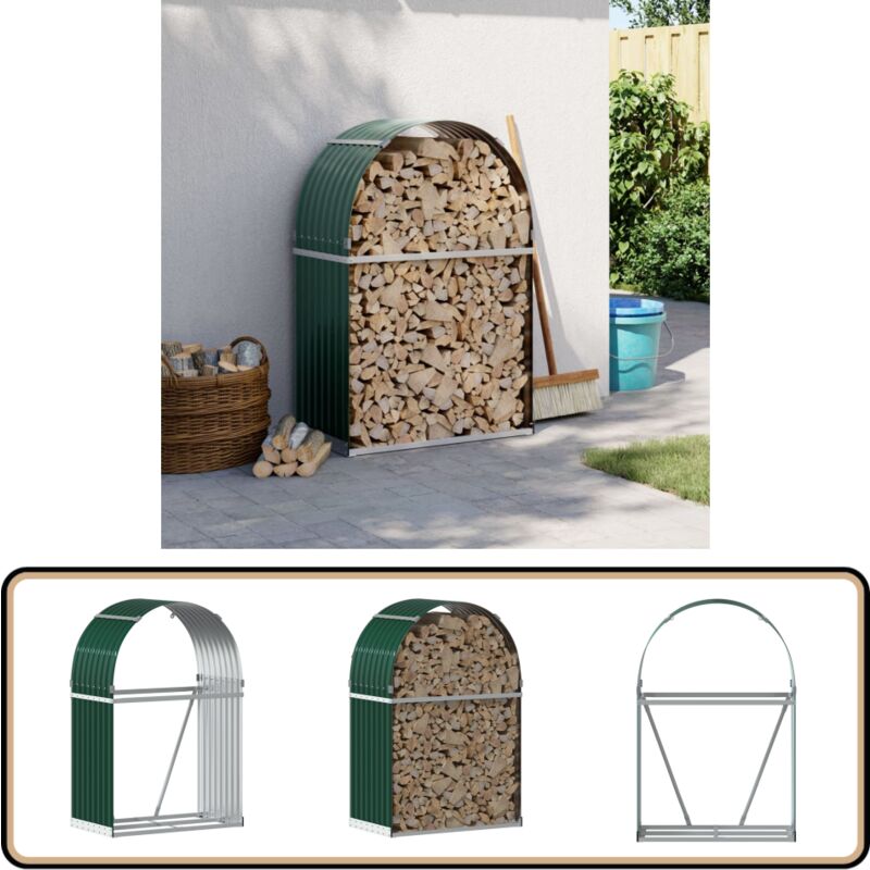 Porte-bûches vert 80x45x120 cm acier galvanisé - Porte-bûches - Rangement Bûches - Abri à Bûches - Bois De Chauffage - Cheminée