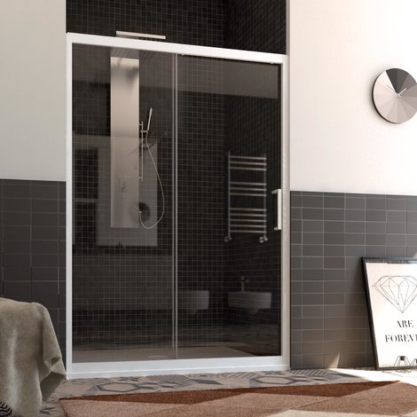 Paroi porte de douche coulissante en pvc blanc h 190 pour niche csbine de douche