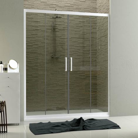 Paroi porte de douche pour niche coulissante 2 portes en pvc blanc verre