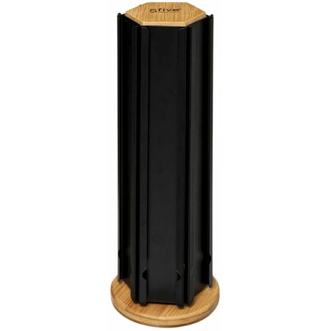 Porte-capsules à café rotatif en bambou et métal pour Expresso - Diamètre 11,5cm Hauteur 35cm - Noir