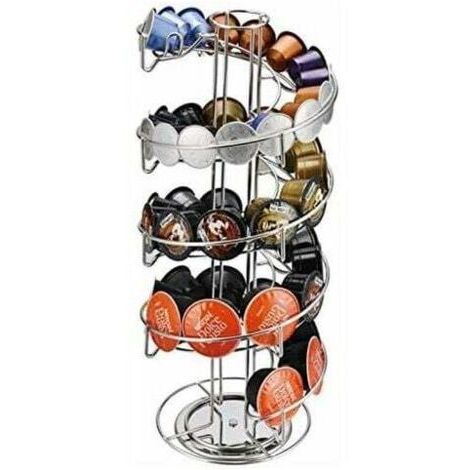 Porte-capsules de café - 43 x 18 cm., Porte-capsules de café rotatif pour 36 capsules pour Nespresso, Dolce Gusto, Base anti-rayures, Finition grise