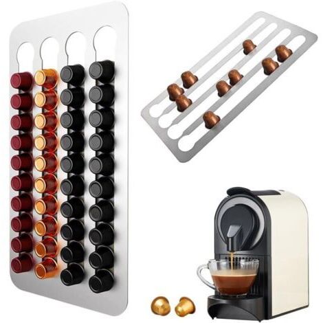 Porte-capsules de café pour Nespresso, porte-capsules en acier inoxydable 40,5 x 22 cm, bande adhésive 3M, organisateur de capsules de café, pour 40 capsules.
