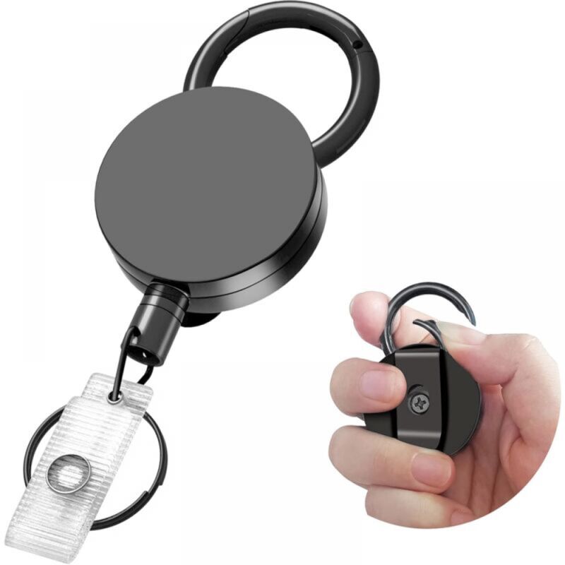 Porte-carte d'identité rétractable, robuste, avec clip ceinture, porte-clés, cordon métallique pour bureau/extérieur