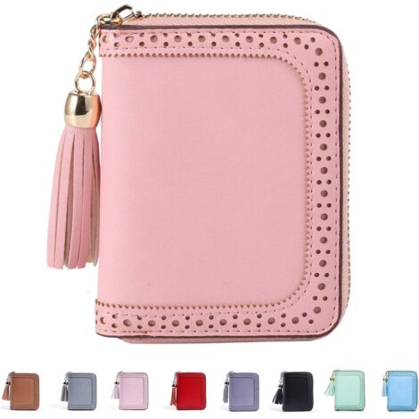 Porte-cartes de crédit pendentif pompon en cuir pour dames (① rose fille)