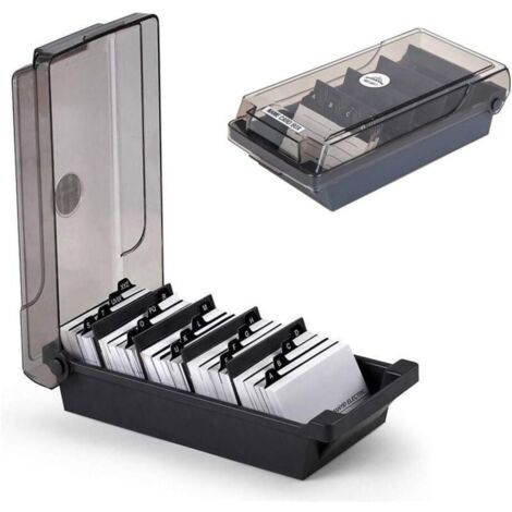 Porte-cartes de visite, boîte de rangement pour cartes de visite, boîte de 500 cartes, avec 4 panneaux de séparation et onglets index A-Z, noir