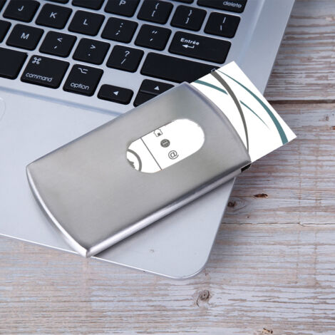 Porte-cartes de visite en acier inoxydable portable - Étui de rangement professionnel poussé à main