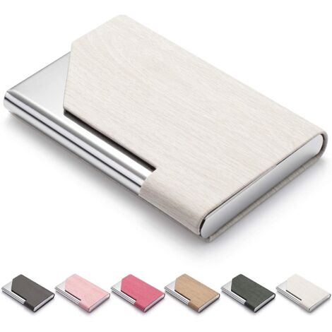 Porte-cartes de visite en cuir PU, étui unisexe, couleur ivoire