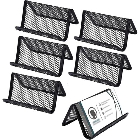 Porte-cartes de visite et support pour téléphone de bureau en métal grillagé, lot de 6 - Noir