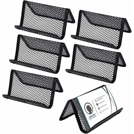 Porte-Cartes de Visite Maille Métallique Présentoirs de Carte de Visite Support de Carte de Visite en Métal Support Téléphonique pour le Bureau 6 Pièces (Noir)