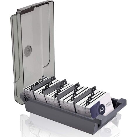 Porte-cartes de Visite,Boîte de Rangement pour Cartes de Visite de Capacité 500 Feuilles avec 4 Panneaux de Séparation (gris)