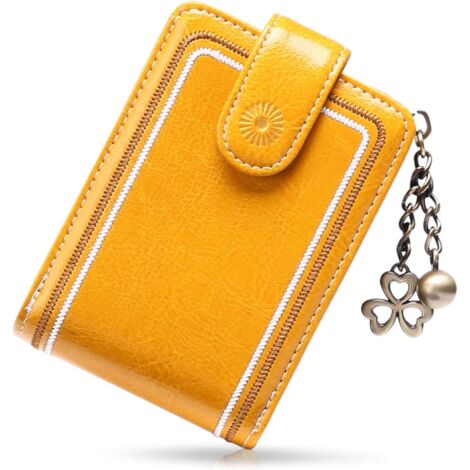 Porte-cartes multifonctionnel en cuir (jaune)