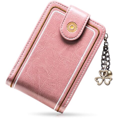 Porte-cartes multifonctionnel en cuir (rose)