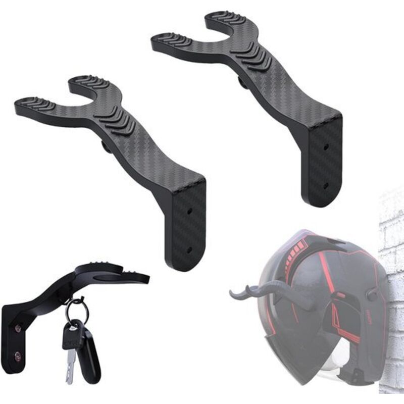Porte-casque - Support mural pour casque - Lot de 2 - Support mural pour casque de moto - Système de fixation murale - Avec crochet pour veste ou clé