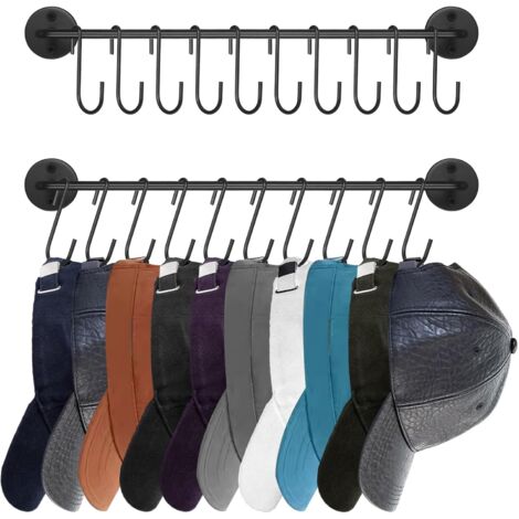 Porte-casquettes mural avec 20 crochets, style moderne, en métal, lot de 2