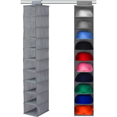 Porte-Casquettes - Support Murale à 10 Étagères pour Casquettes - Organisation de Placard - Gris