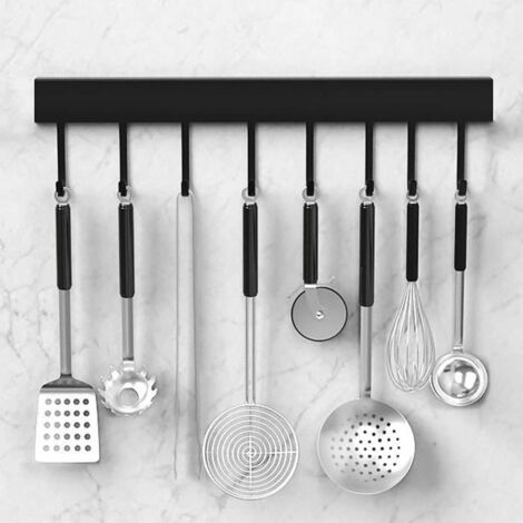 Porte Casserole Mural Cuisine Mural pour Suspendre Les Ustensiles de Cuisine,Barre à Accrocher des Rail Support 40cm avec 8