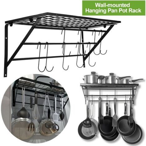 Porte-Casseroles Industrielle. Rack Cuisine avec 10 crochets. Etagère Mural de Suspension pour Ustensiles Support de Pot en Acier Inoxydable