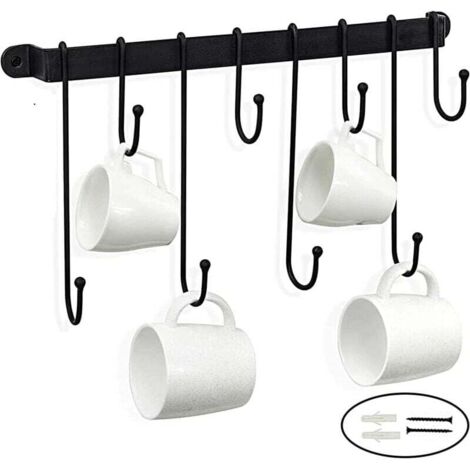 Porte Casseroles Mural de Suspension 40CM avec 8 Crochets, Adhésif Fort Barre Cuisine Ustensiles étagère, pour Casserole, Pot, Couvercles, Ustensiles de Cuisine, Noir