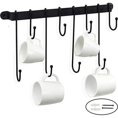 Porte Casseroles Mural de Suspension 40CM avec 8 Crochets, Adhésif Fort Barre Cuisine Ustensiles étagère, pour Casserole, Pot, Couvercles, Ustensiles de Cuisine, Noir