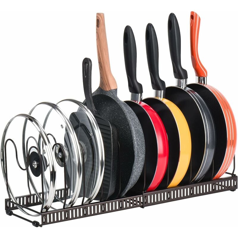 Porte-casseroles Placard Extensible Rangement Casseroles Cuisine Ajustable Range Poêles Organisateur de Poêle sous Évier Support pour Couvercles 10