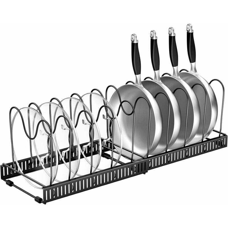 Porte-casseroles Placard Extensible Rangement Casseroles Cuisine Ajustable Range Poêles Organisateur de Poêle sous Évier Support pour Couvercles 10