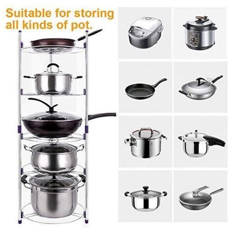 Porte-casseroles Support en Acier au Carbone, 5 Étagère Support de Rangement Multi-Fonctionnel pour Les Ustensiles de Cuisines