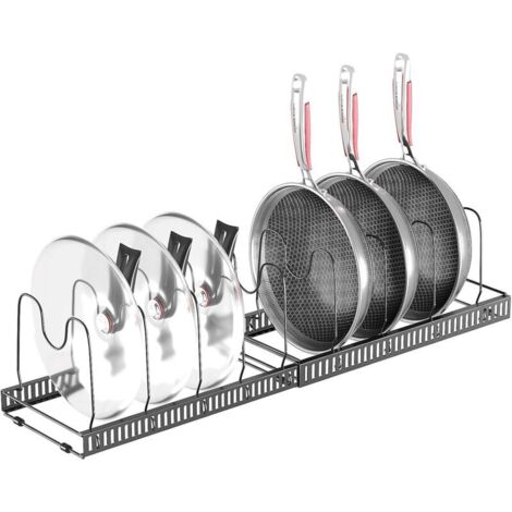 Porte-casseroles Support Extensible, Organiseur/rang de Poêle avec 10 Compartiments Réglables, rangement cuisine