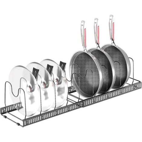 Porte-casseroles Support Extensible, Organiseur/rang de Poêle avec 10 Compartiments Réglables, rangement cuisine
