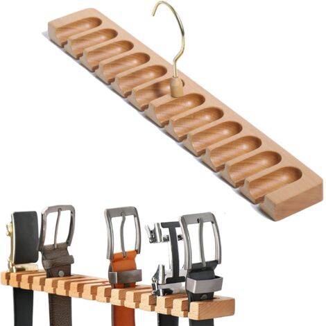 Porte-ceinture (40 x 5,5 x 2 cm), 12 crochets, porte-ceinture en bois, porte-cravates