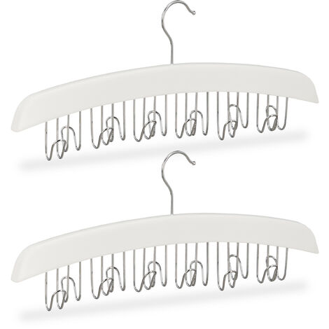 Porte-ceinture, lot de 2, armoire, dressing, 12 crochets rotatifs à 360°, bois, 17,5 x 43 x 5,5 cm, blanc/argenté