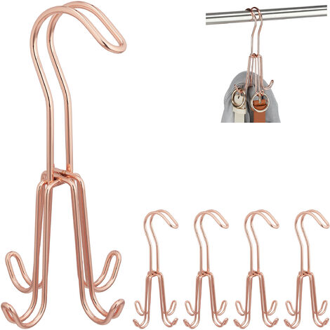 Porte-ceinture, lot de 5, support cravates pour l’armoire à vêtements, aussi pour serviettes, 4 crochets, métal, cuivré