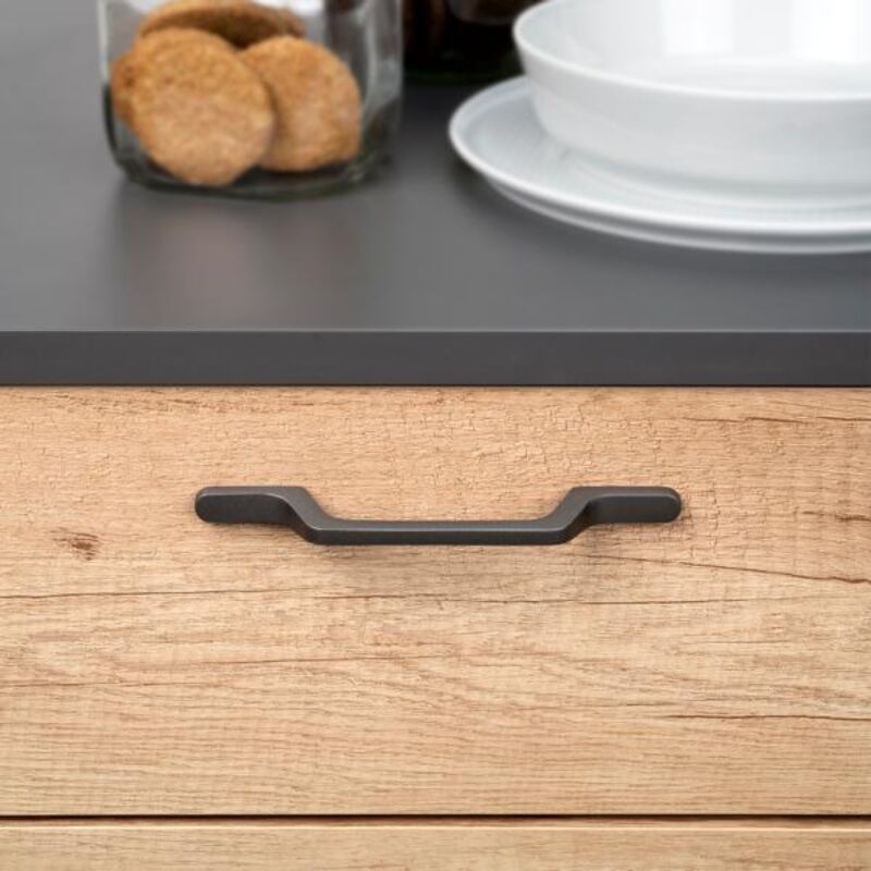 9175956 Lot de 5 poignées pour meubles Osaka, L225mm, entraxe 160mm, Aluminium, Gris foncé - Emuca