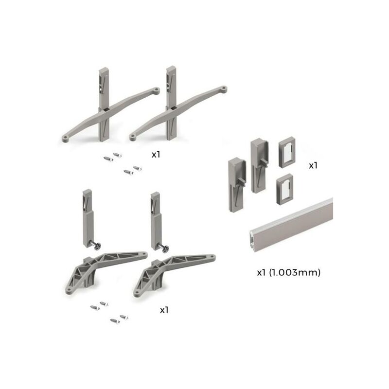 Emuca - Kit de fixation pour 1 étagère en bois, 1 module et 1 tringle de suspension longueur 1m Zero, Zamak, Gris pierre peint - talla