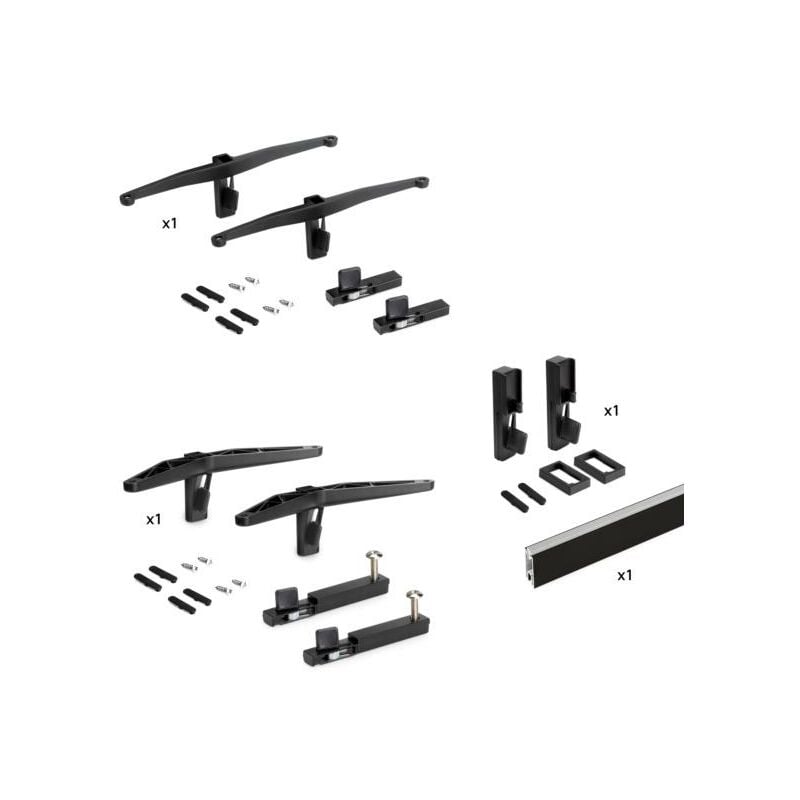 Emuca - Kit de fixation pour 1 étagère en bois, 1 module et 1 tringle de suspension, longueur 1m Zero, Zamak, Peint en noir texturé - talla