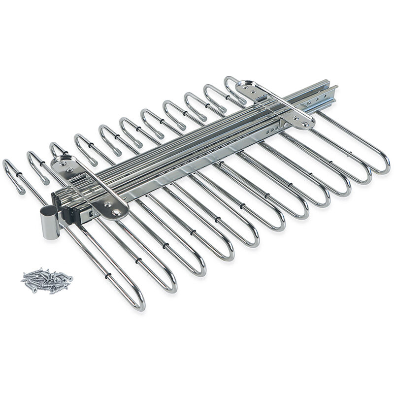 Porte-pantalons extractible, 11 tiges, guides d'extraction totale, Acier, Chromé - Emuca