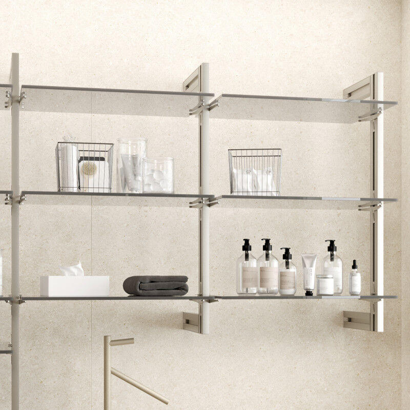 Lot de consoles pour 5 tablettes en verre pour la structure Zero, verre non inclus, Zamak, Peint gris pierre - Emuca