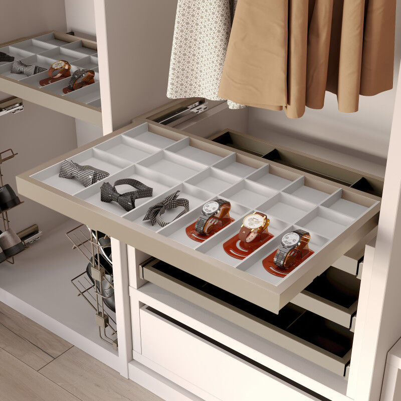 Emuca - 7028749 Kit de organiser de tiroirs avec cadre de coulissage soft close pour armoires, réglable, module 800mm, Gris pierr